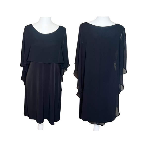 Glamour Black Capelet Dress Sheer Overlay Holiday Wedding Cocktail Evening Goth - Picture 1 of 10